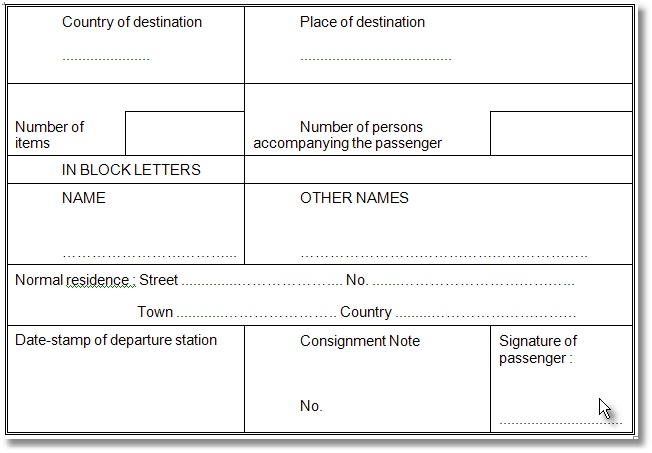 CUSTOMS DECLARATION FOR REGISTERED BAGGAGE